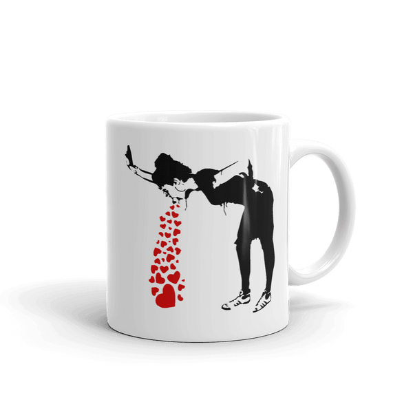 Banksy Lovesick Girl Throwing Up Hearts Artwork Mug-2