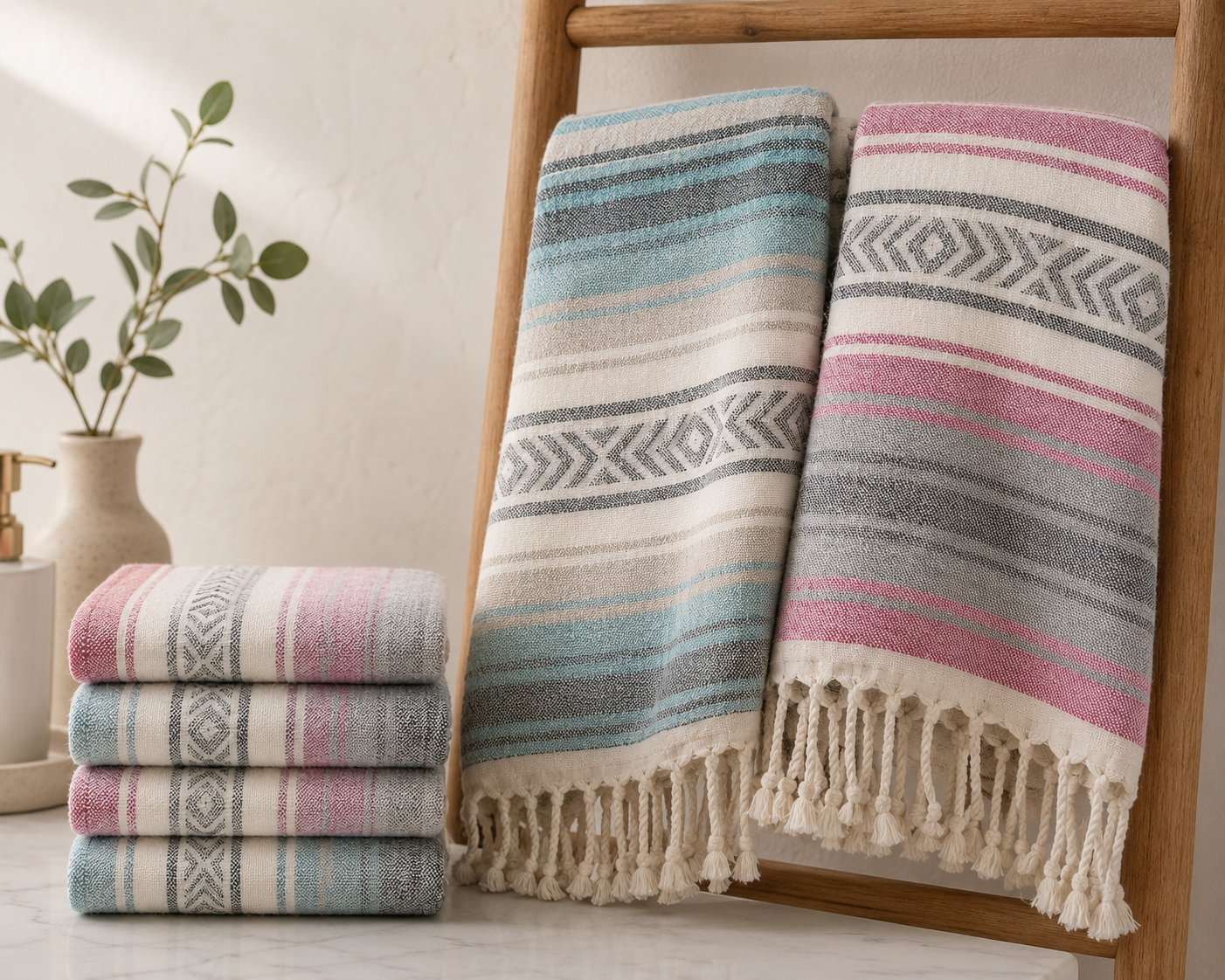 The Bathroom Upgrade Bundle – 2 Turkish Towels + 2 Hand Towels