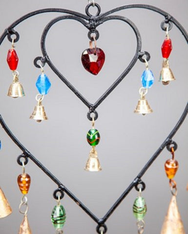Double Heart Glass Beads Brass Bells Hanging