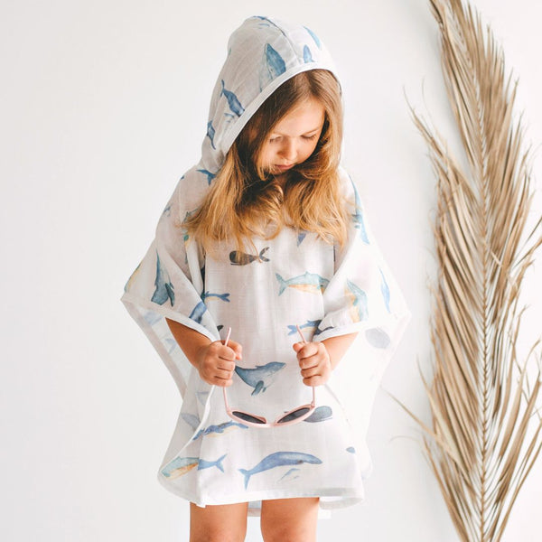 Baby Beach Bath Towel Muslin Hooded Poncho - Whale