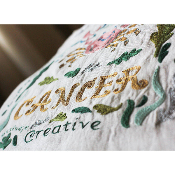 Cancer Astrology Hand-Embroidered Pillow by Cat Studio-2