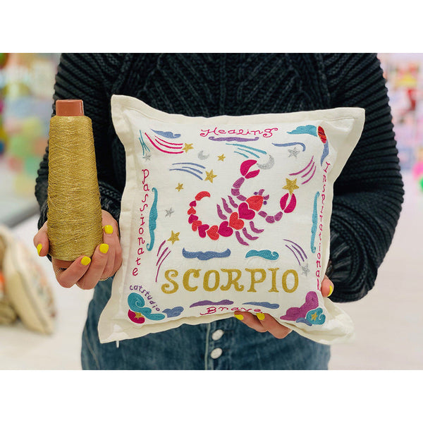 Cancer Astrology Hand-Embroidered Pillow by Cat Studio-3