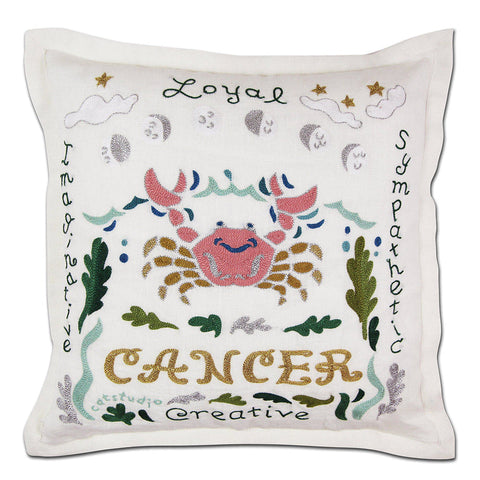 Cancer Astrology Hand-Embroidered Pillow by Cat Studio-0