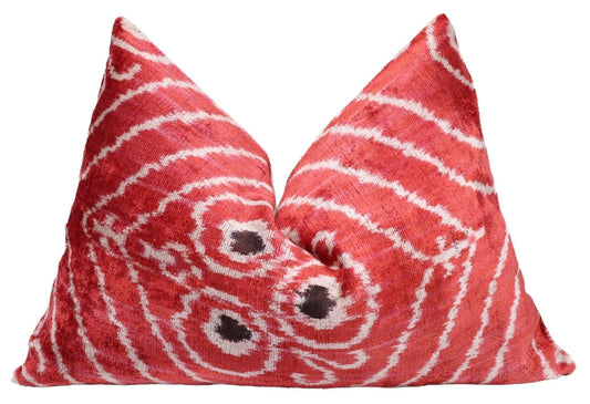 Canvello Handmade Red Brown Floral Throw Pillow with Down Insert -16"X24"-0