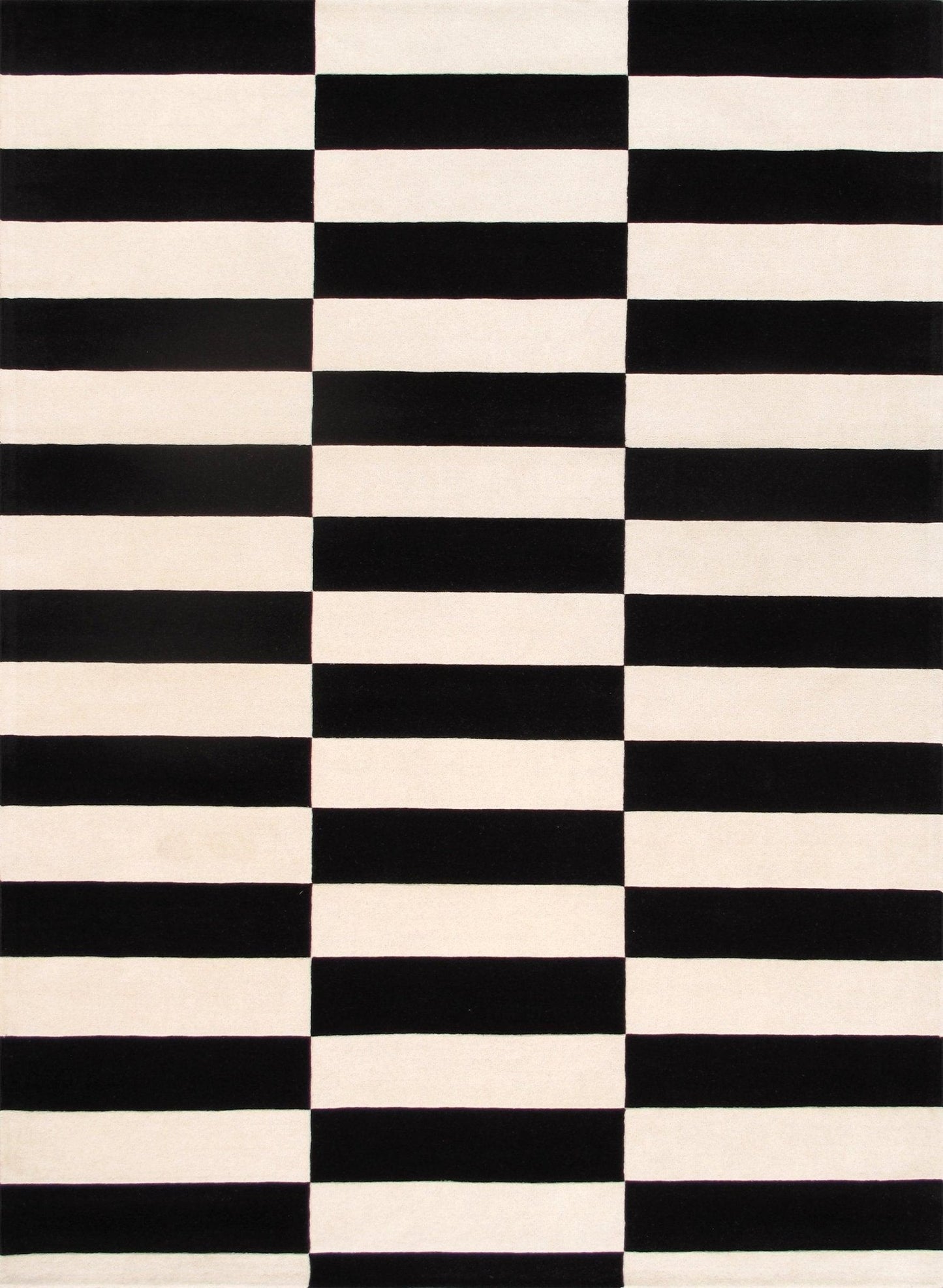 Canvello Modern Hand-Tufted White/Black Bsilk & Wool Area Rug- 7'9" X 9'9"