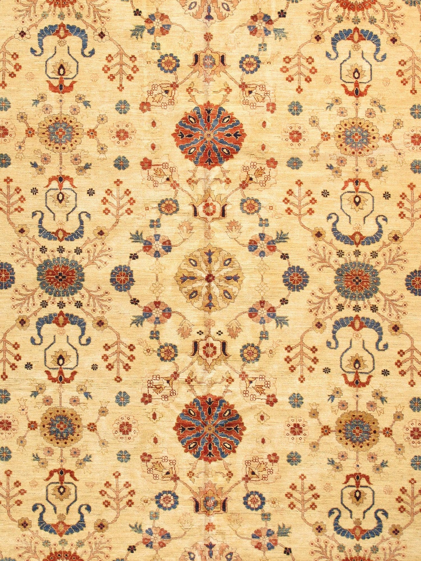 Canvello Nomad Art Sultanabad Hand-Knotted Lamb's Wool Area Rug- 12' X 17'8", Ivory/Navy