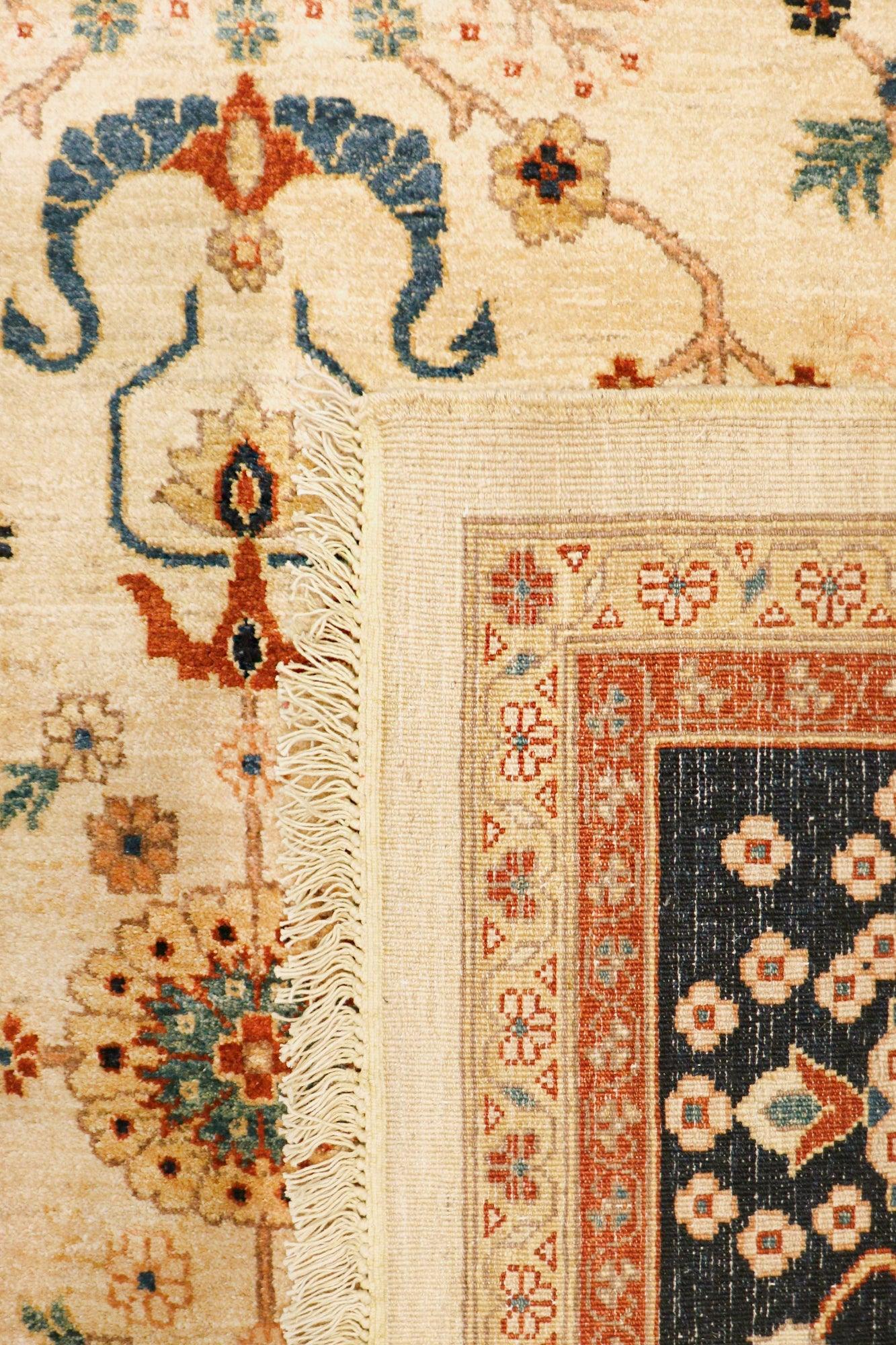 Canvello Nomad Art Sultanabad Hand-Knotted Lamb's Wool Area Rug- 12' X 17'8", Ivory/Navy