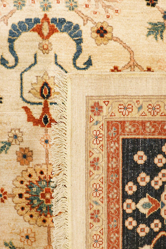 Canvello Nomad Art Sultanabad Hand-Knotted Lamb's Wool Area Rug- 12' X 17'8", Ivory/Navy
