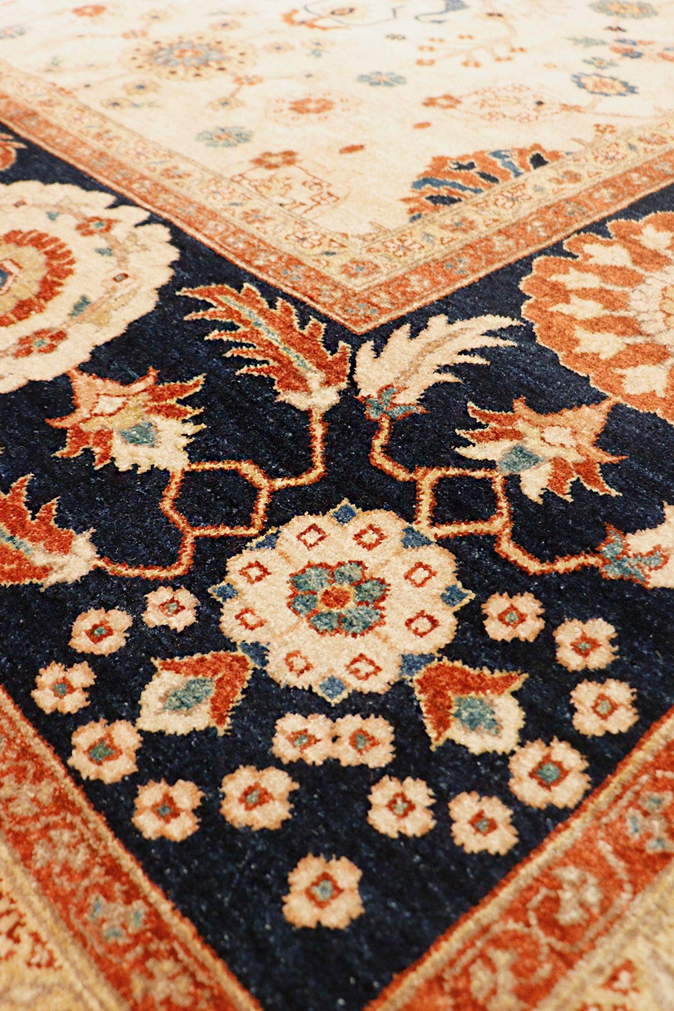 Canvello Nomad Art Sultanabad Hand-Knotted Lamb's Wool Area Rug- 12' X 17'8", Ivory/Navy