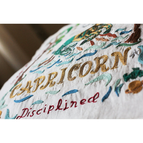 Capricorn Astrology Hand-Embroidered Pillow by Cat Studio-2