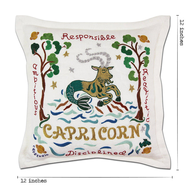 Capricorn Astrology Hand-Embroidered Pillow by Cat Studio-4