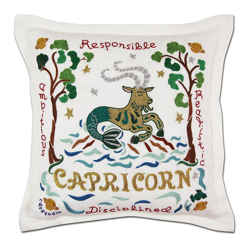 Capricorn Astrology Hand-Embroidered Pillow by Cat Studio-0