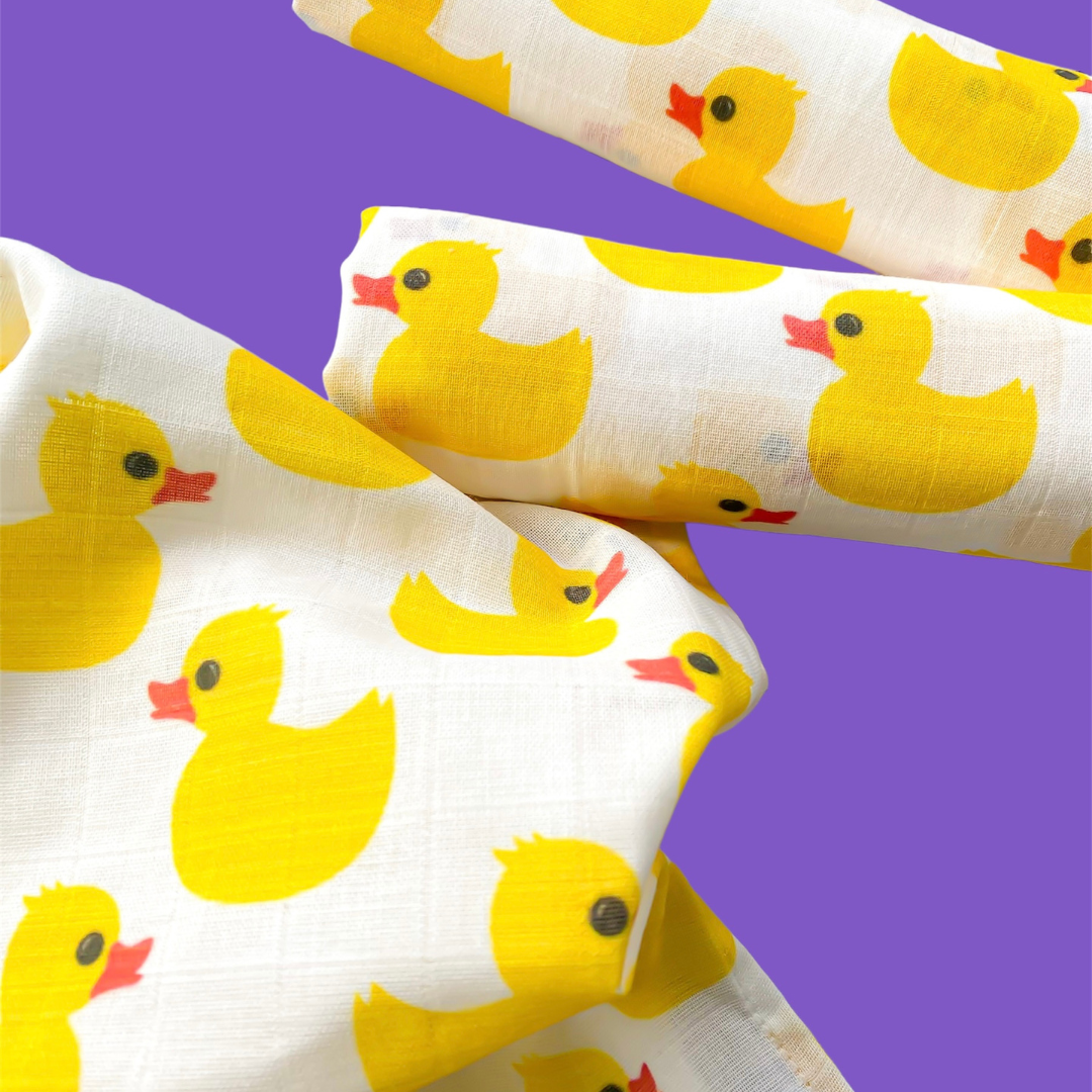 Muslin Square Baby Burp Cloth - Set of 3 - Yellow Rubber Duck