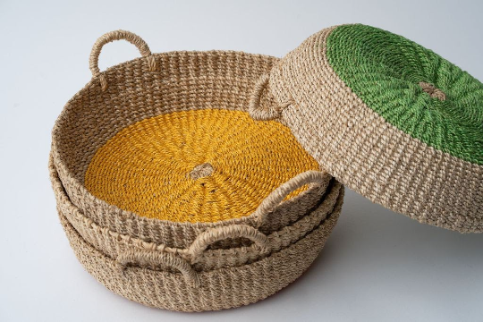 Woven Round Tray I Yellow