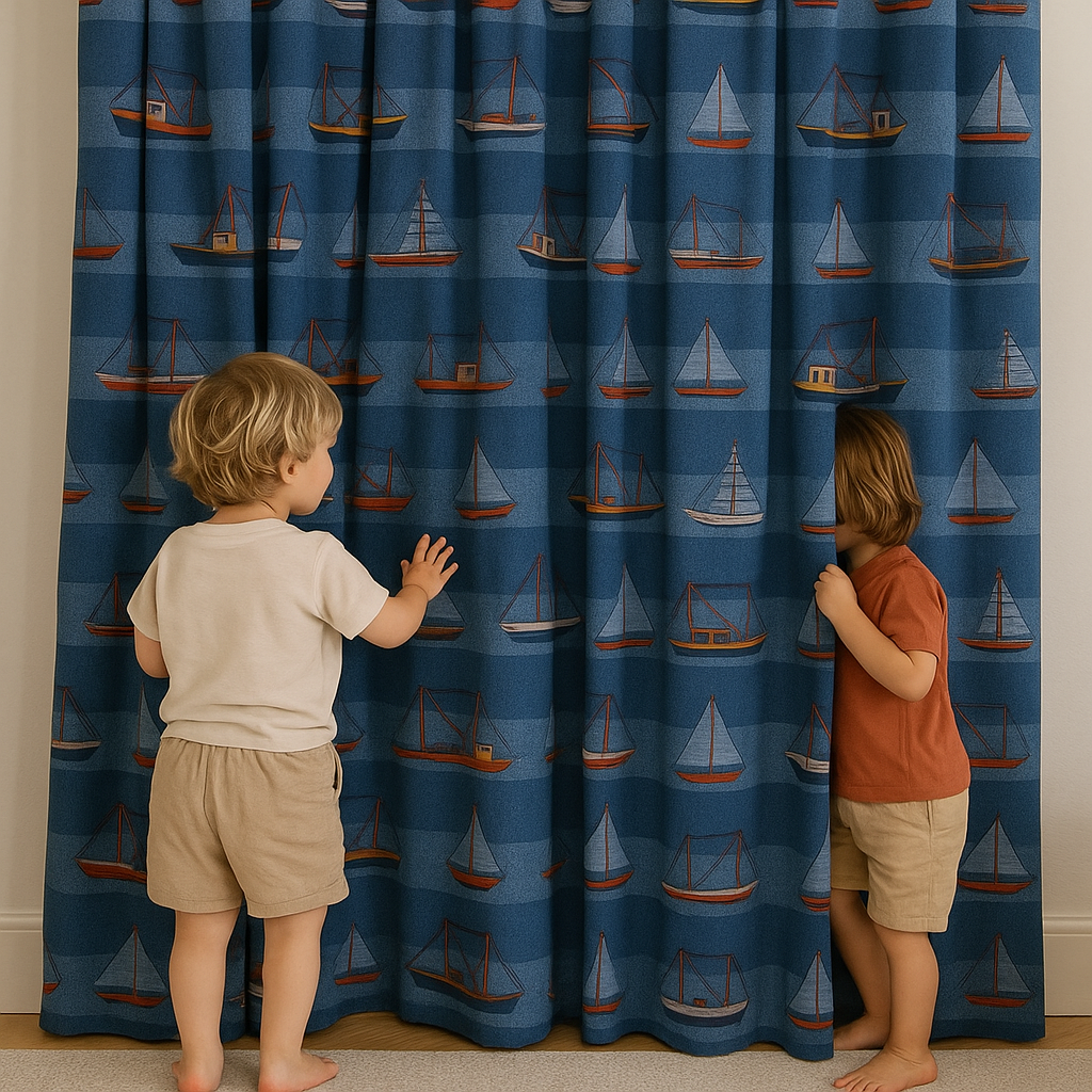 Sailboat Harbour Cotton Kids Curtains – Nautical Boat Print Drapes, Light-Filtering or 100 % Blackout | Made to Measure-2