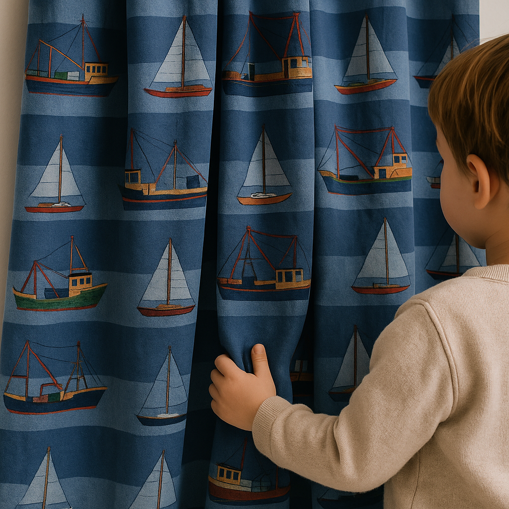 Sailboat Harbour Cotton Kids Curtains – Nautical Boat Print Drapes, Light-Filtering or 100 % Blackout | Made to Measure-0