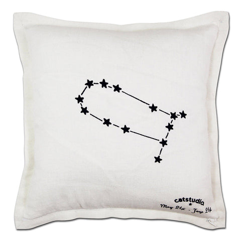 Gemini Astrology Hand-Embroidered Pillow by Cat Studio-1