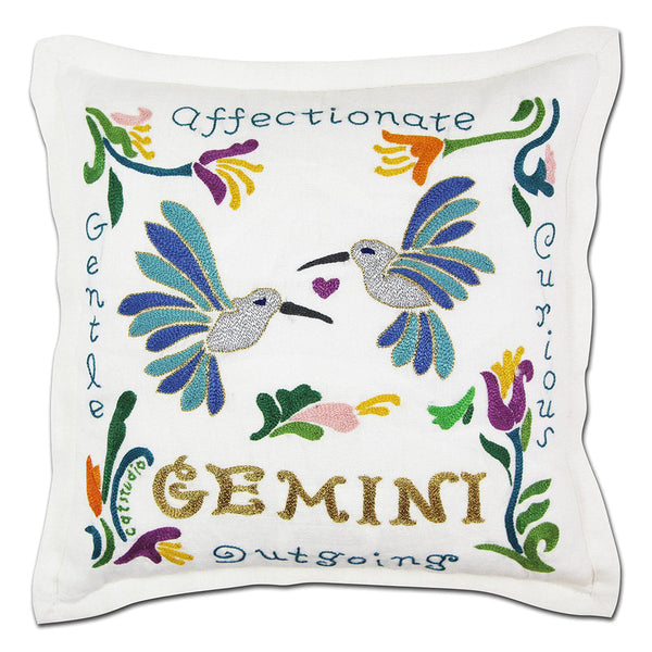 Gemini Astrology Hand-Embroidered Pillow by Cat Studio-0