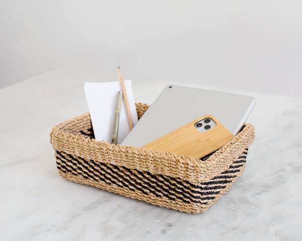 Woven Catchall Storage Tray | Stripe Noir