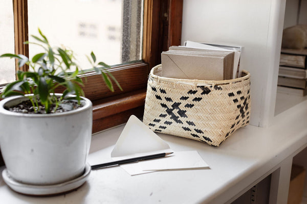 Storage Organizer with Rattan Rim | Stripe Noir