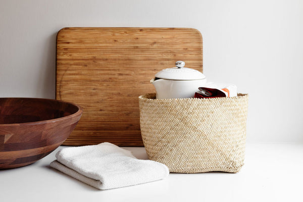 Storage Organizer with Rattan Rim | Stripe Noir