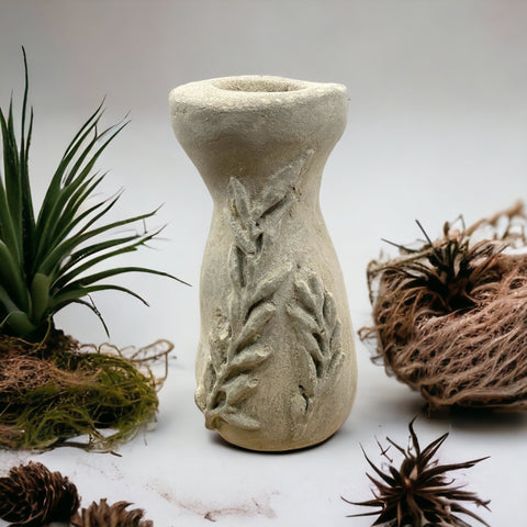 Cement Vase, Leafy Branches, Lightweight Concrete, Aircrete-0