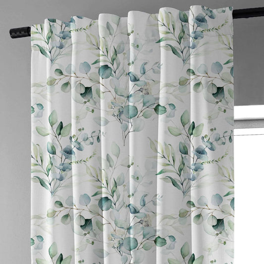 Linen Eucalyptus Curtains UK - Watercolor Leaf Print Light Filtering or Blackout-0