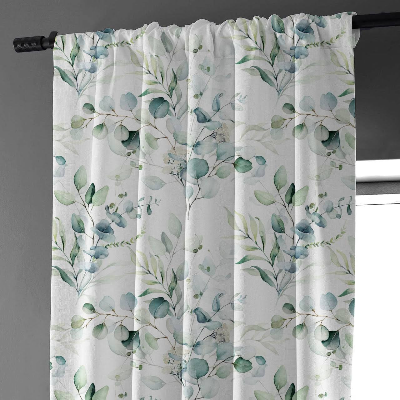 Linen Eucalyptus Curtains UK - Watercolor Leaf Print Light Filtering or Blackout-1