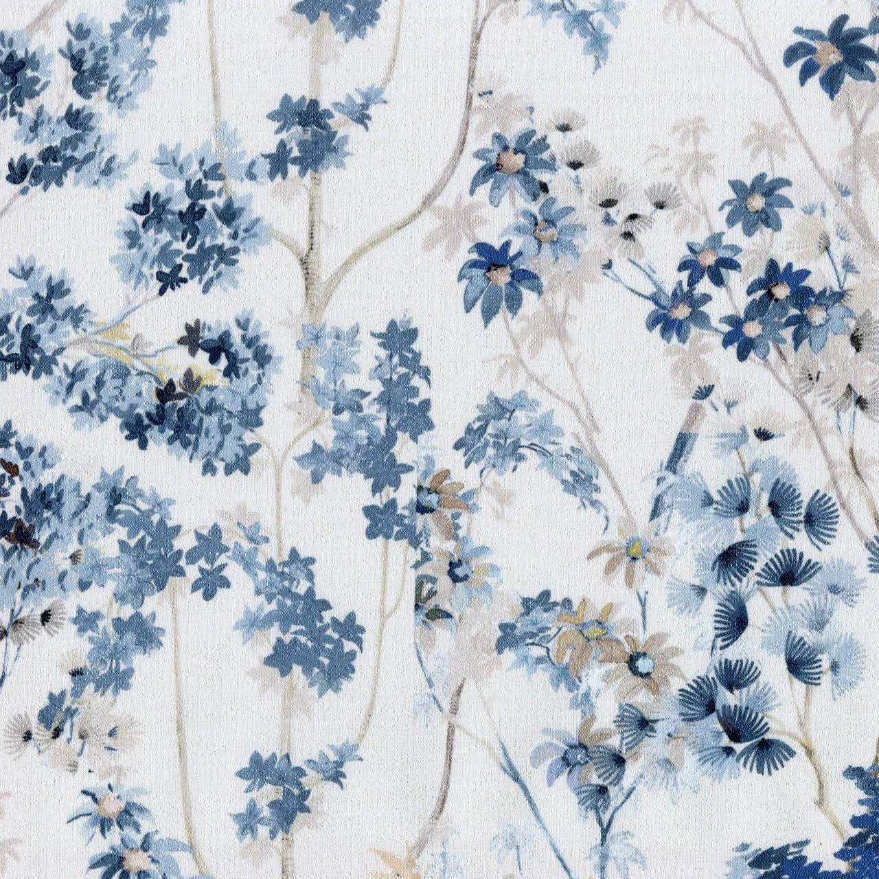 Elegant Hand Painted Floral Linen Cotton Curtains - UK Made to Measure Pinch Pleated Window Drapes-2