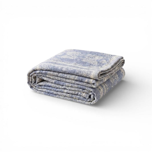Lemon Tree Stone Washed Cotton Reversible Throw Blanket - Blue