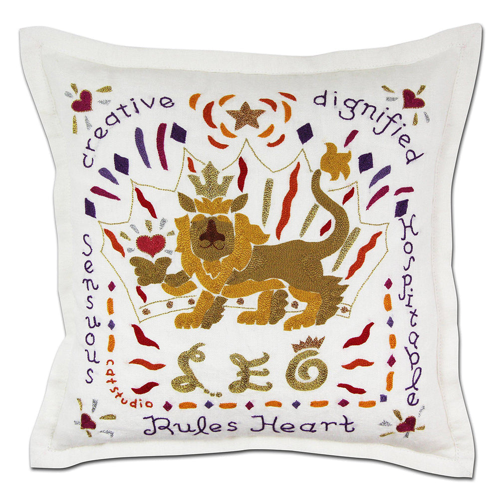 Leo Astrology Hand-Embroidered Pillow by Cat Studio-0