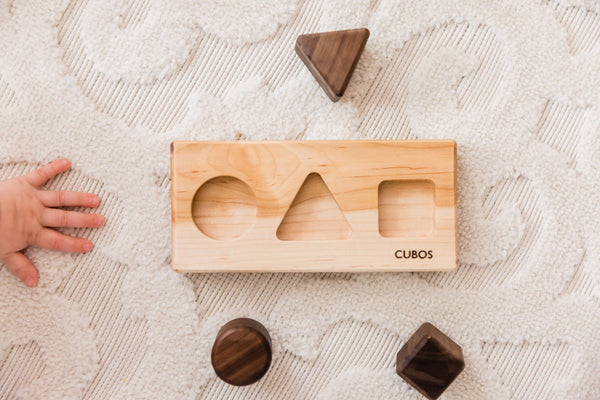 CUBOS-BASIC with Walnut inserts (100% Natural,Shape Sorter,Hardwood, Made in Canada)-1