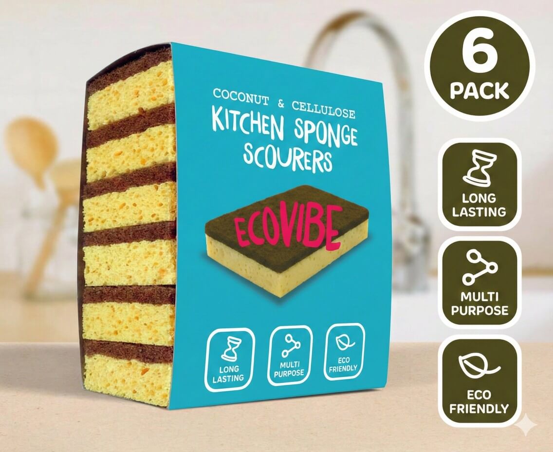 Natural Coconut & Cellulose Sponge Scourers (Pack of 6)-0