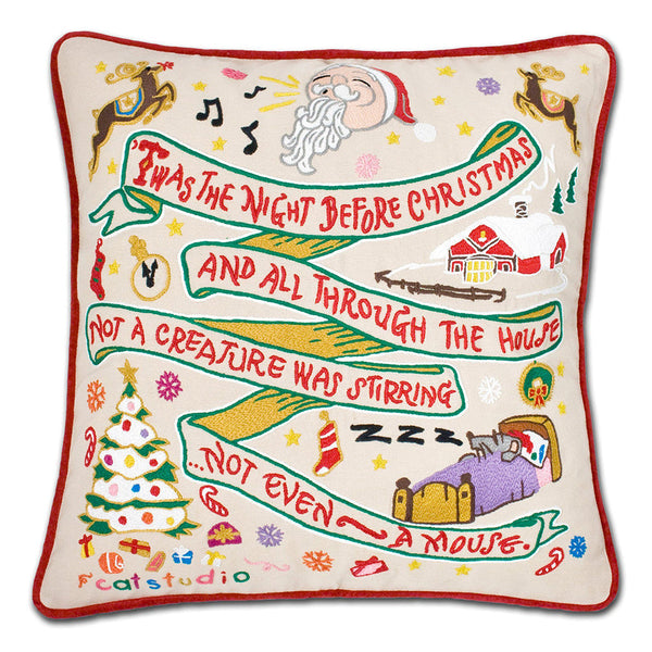 Night Before Christmas Hand-Embroidered Pillow-0