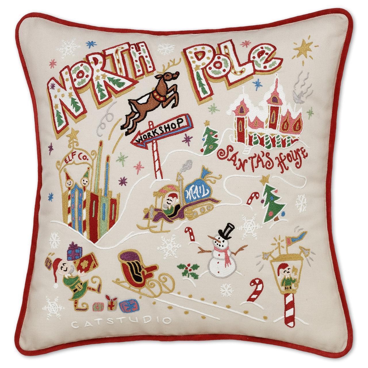 North Pole Christmas Hand-Embroidered Pillow-0