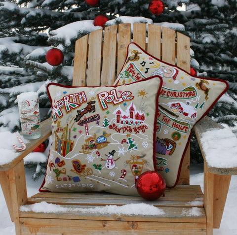 North Pole Christmas Hand-Embroidered Pillow-1