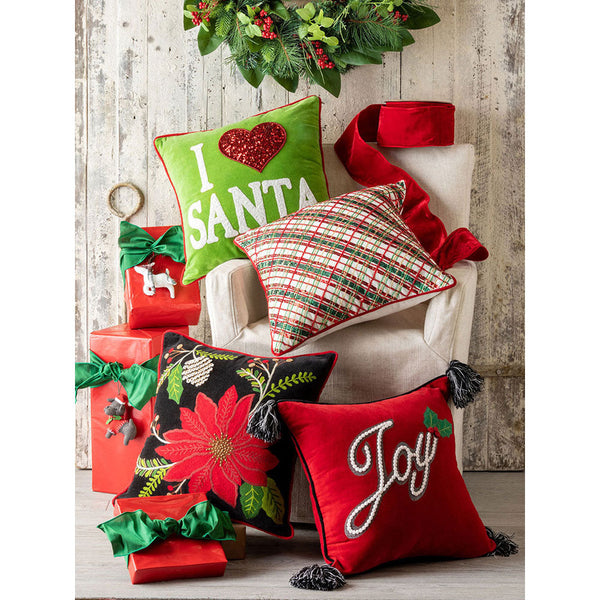 Embroidered Velvet Poinsettia Pillow-4