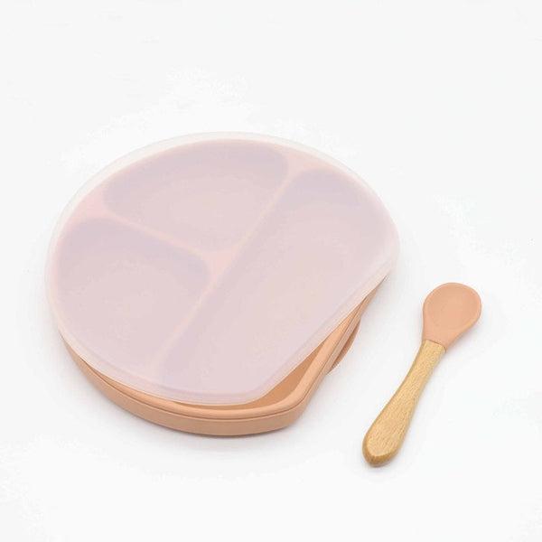 Baby Silicone Compartment Plate With Wooden Spoon-7