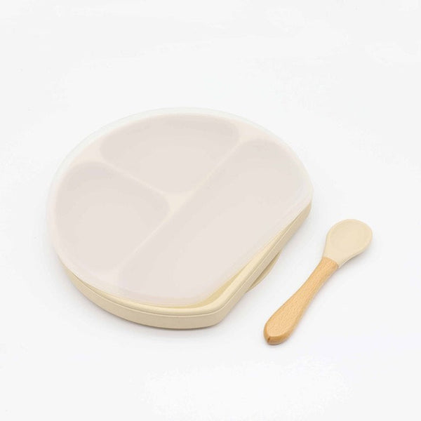 Baby Silicone Compartment Plate With Wooden Spoon-12