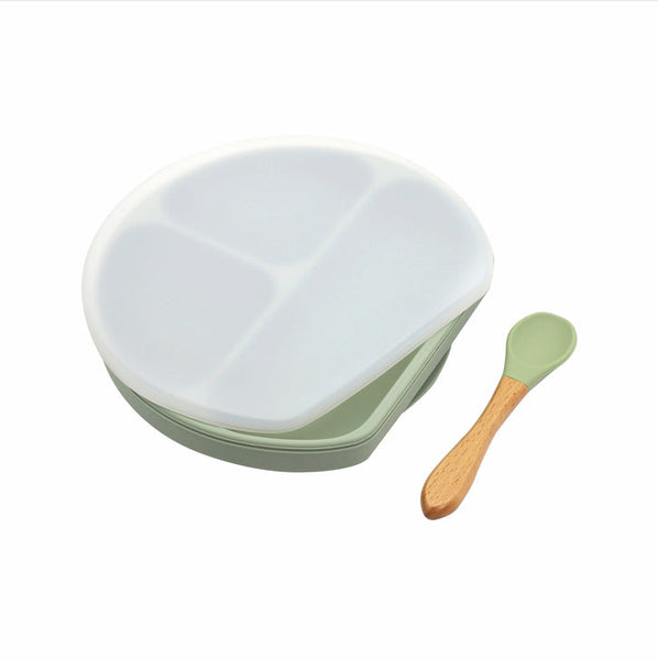 Baby Silicone Compartment Plate With Wooden Spoon-10