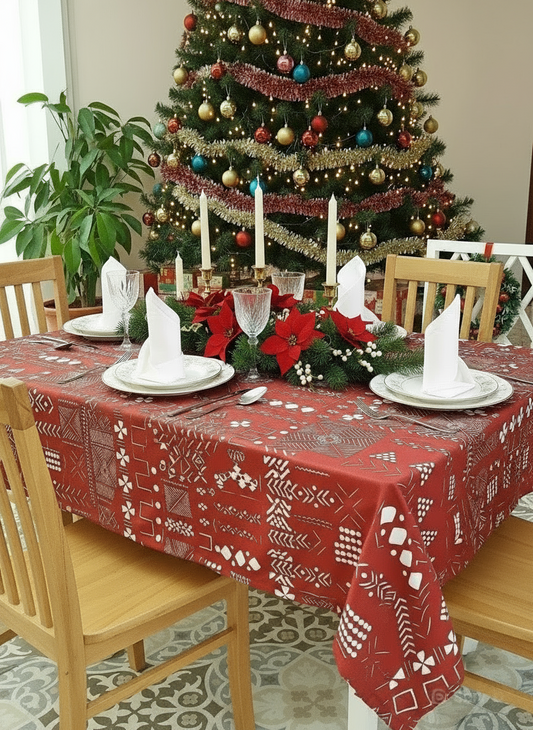 Red Geometric Print Tablecloth