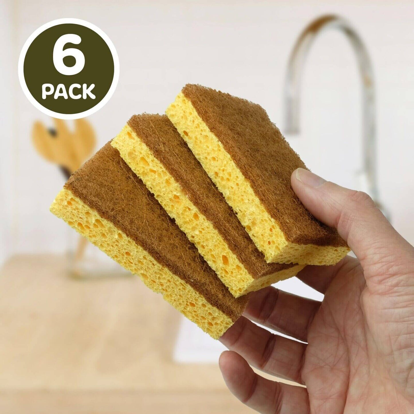 Natural Coconut & Cellulose Sponge Scourers (Pack of 6)-3