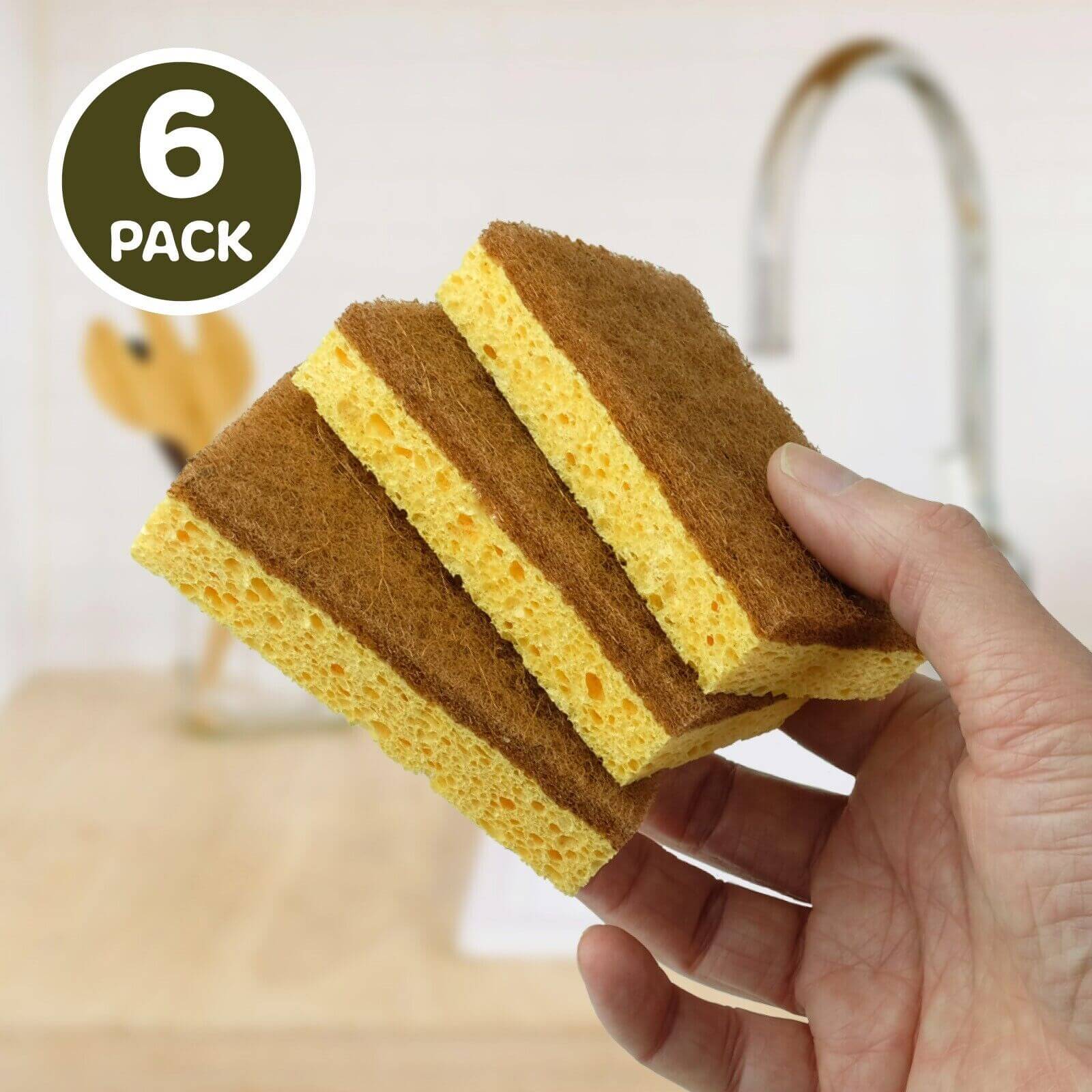 Natural Coconut & Cellulose Sponge Scourers (Pack of 6)-3