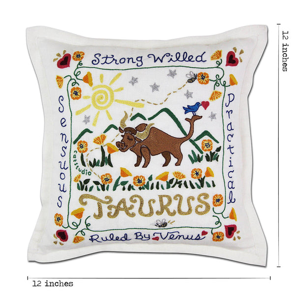 Taurus Astrology Hand-Embroidered Pillow by Cat Studio-4