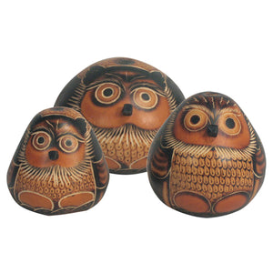 Gourd Owls Sitting Hand-Carved by Artisans from Peru