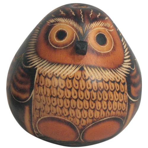 Gourd Owls Sitting Hand-Carved by Artisans from Peru