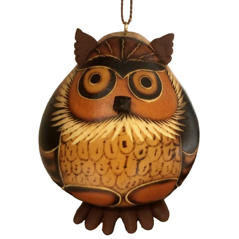 Owl Gourd Ornament w/ Ceramic Accents from Peru