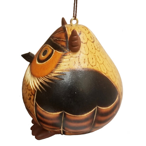 Owl Gourd Ornament w/ Ceramic Accents from Peru