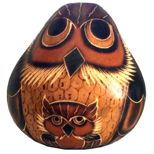 Gourd Mother Owl and Baby from Peru