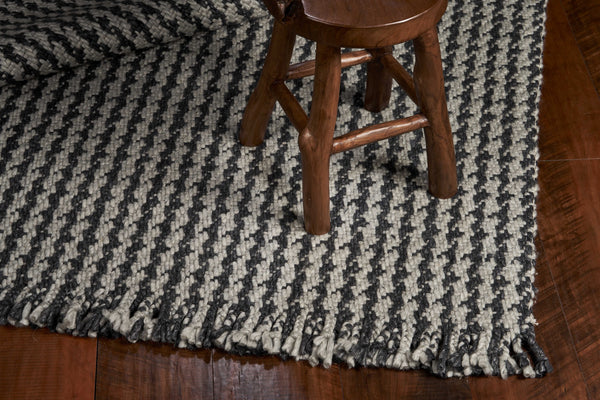 3' x 5' Grey Braided Wool Area Rug with Fringe-3